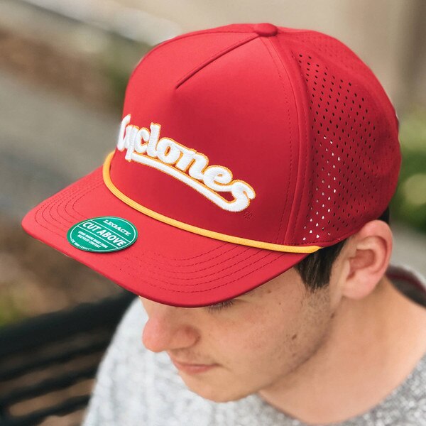 Legacy Cyclones Script Cardinal Adjustable Rope Hat front